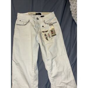 Rebel Jeans Women's Size 3 Boot Cut White Jeweled Embroidered Jeans New W/ Tags